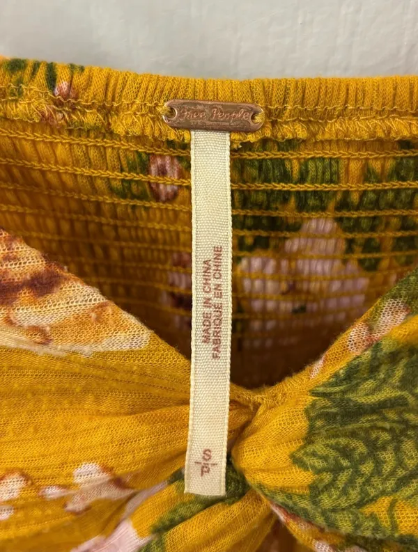 Free People Mirage Boho High-Low Tunic Twist-Front Raw Edge Floral Yellow Cami S - Image 4