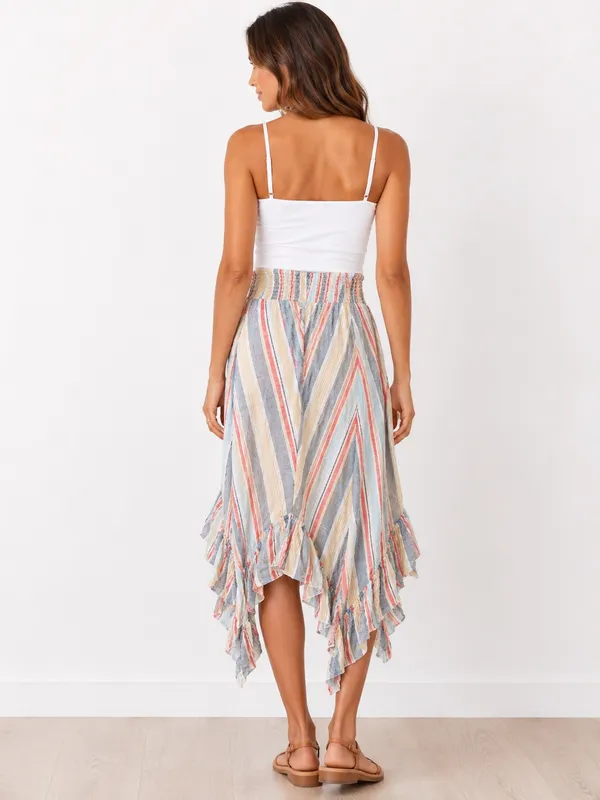 Versona Multicolor Striped Asymmetrical Ruffle Skirt  - Image 2