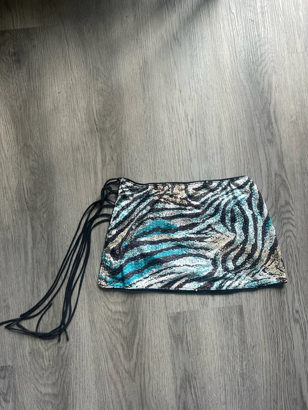 Shein Turquoise Zebra Print Mini Skirt XS - Image 3