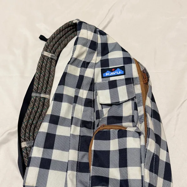 KAVU Rope Bag Sling Backpack Navy White Buffalo Plaid Check‎ Canvas Hiking - Image 11