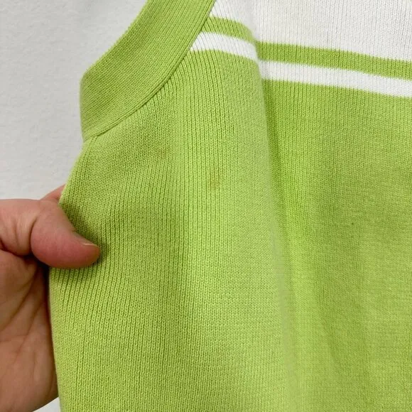 Vintage 90s Pastel Lime Green Sweater Set Striped Trim Clueless Preppy‎ Momcore - Image 3
