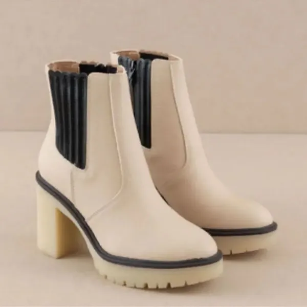 Free people Cream Ankle Chunky Heel Boots(Size 38.5/8.5) - Image 3