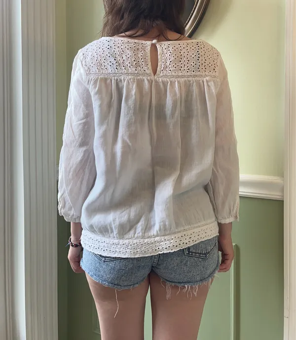 Cynthia Rowley white eyelet 3/4 sleeve blouse top - Image 2