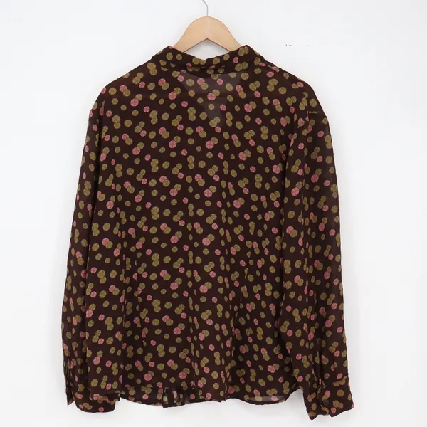 Style & Co Blouse Women Large Brown Geometric Dot Button-Down Excellent - Image 4