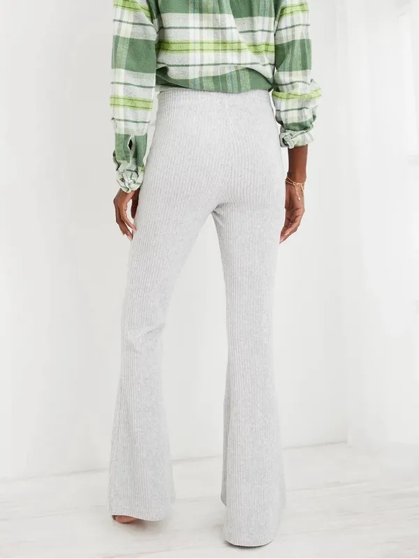 Aerie groove on velour light grey high rise pull on flare lounge pants M - Image 12