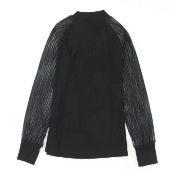 NEW Black Ribbed Top With Striped Mesh Long Sleeves - Image 7