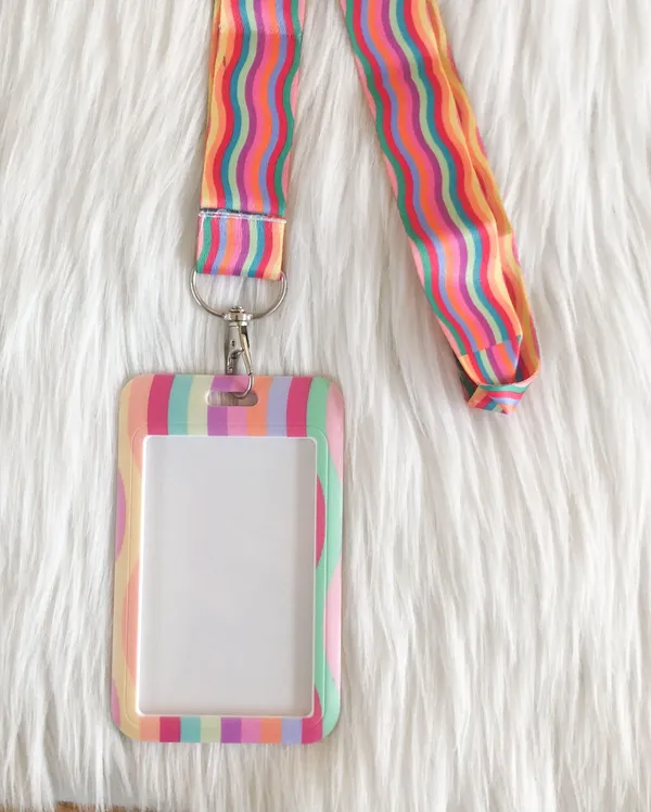 rainbow wavy stripe lanyard with Id/ card holder - Image 4
