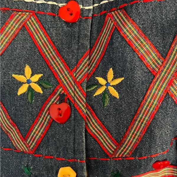 Vintage Napa Valley 90s Denim Embroidered Cottagecore Hearts Flowers Vest M - Image 4