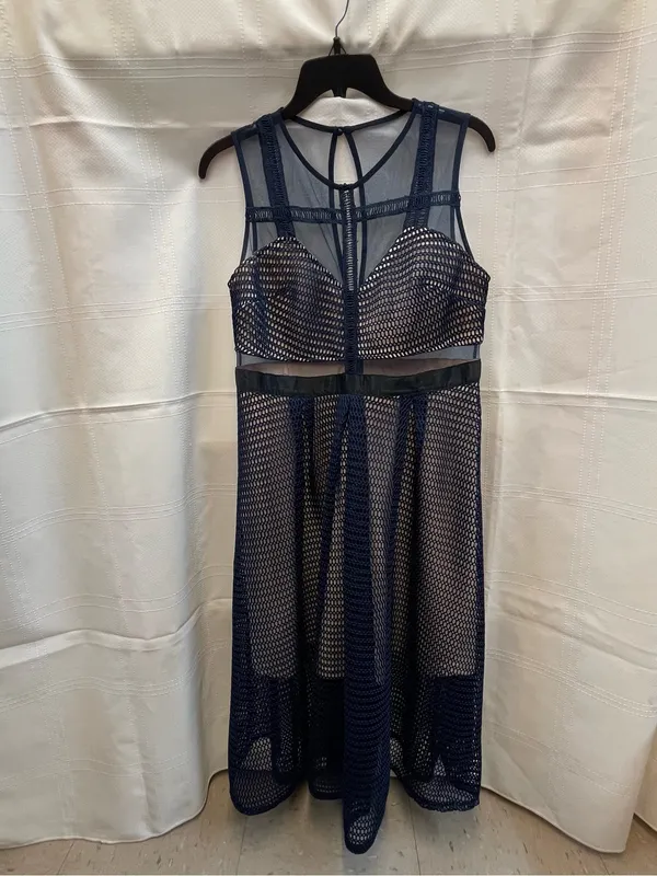 L'ATISTE L Navy Blue Wedding Guest Sheer Mesh Illusion Midi Dress Self Portrait - Image 2