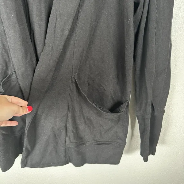 Pact Organic Cotton Airplane Wrap Cardigan Size Small Black Shawl Collar Pockets - Image 2