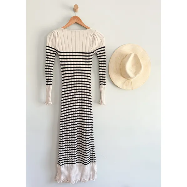 Zara | Striped Ribbed Knit Midi Dress Scalloped‎ Hem| Sz XS - Image 8