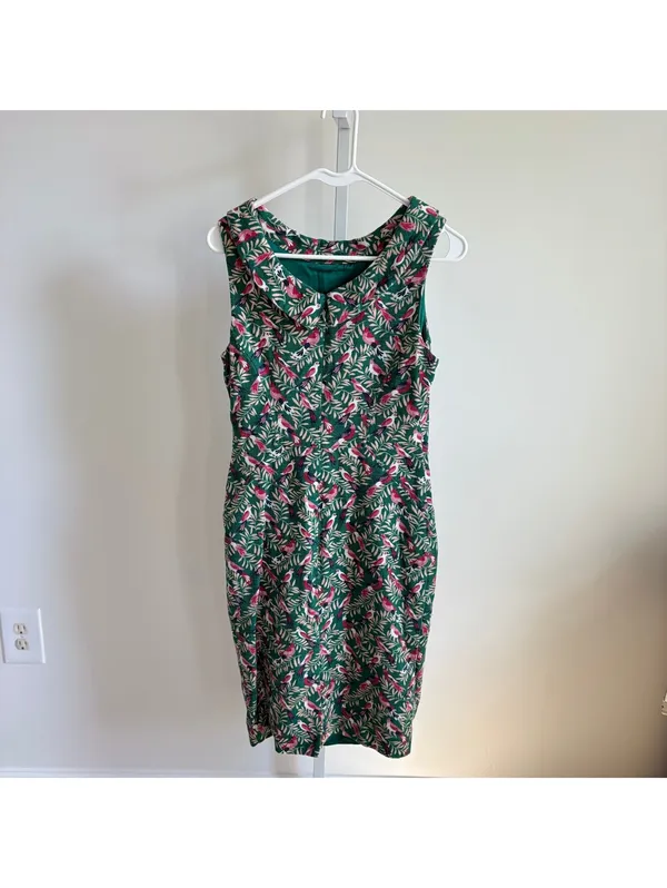 Boden EUC Women's Martha Seam Detail Dress Green Bird Print Size 6R - Image 4