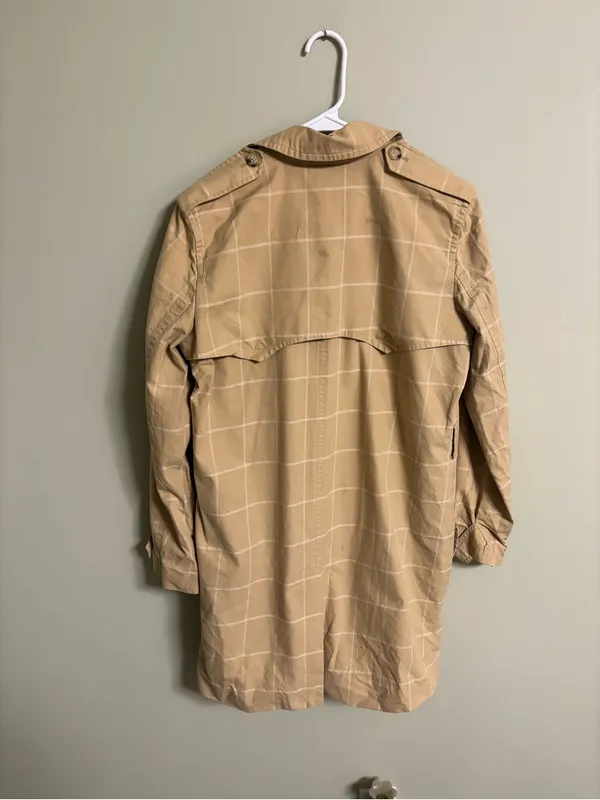 Ralph Lauren LRL Tan Windowpane Plaid Trench Coat Size Medium 100% Cotton - Image 2