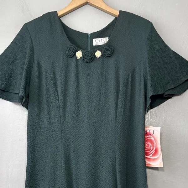 Vintage 90s Tea Dress Size 8 Dark Green Romantic Maxi Cottagecore Wedding Guest - Image 5