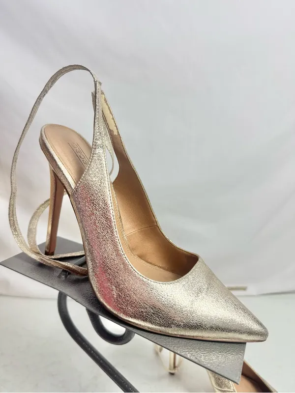 ASOS Gold Metallic Pointed Toe Slingback Lace Up Heels Size 7 - Image 3