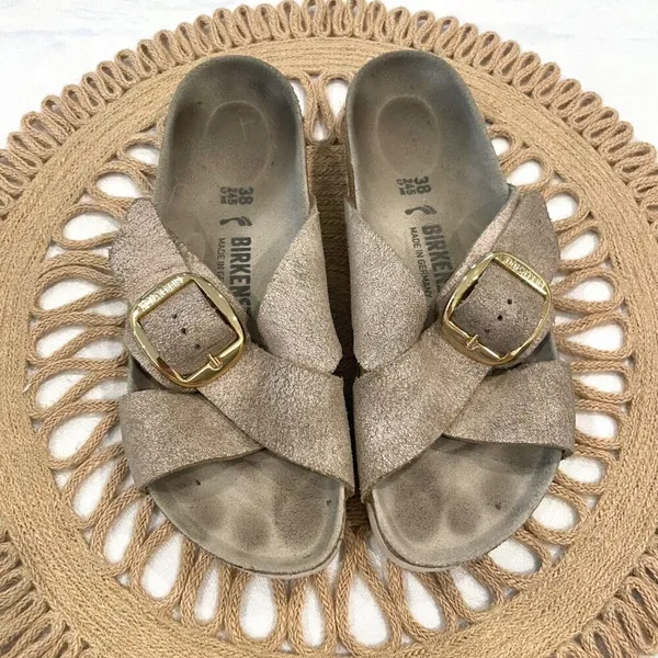 Birkenstock Metallic Rose Gold Siena Big Buckle Cross Strap Sandal EU 38 Coastal - Image 3