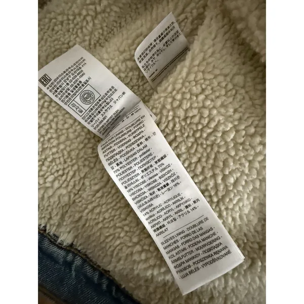 Women's Small Levi’s Premium Trucker Jacket Sherpa Lined Blue‎ Denim Jean - Image 5