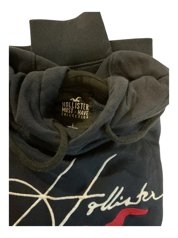 Hollister Must-Have Collection Black Pullover Hoodie Men's Large Embroidered Script - Image 3