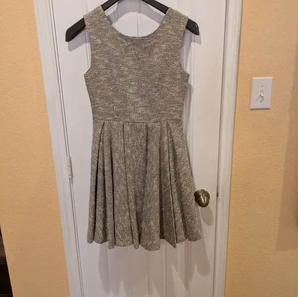 Anthropologie Paper Crown "Parkside" Sparkle Tweed Pleated Fit & Flare Dress S - Image 5