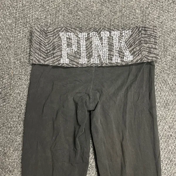 Victoria's Secret PINK Black Lace Silver Sparkle fold over leggings pants Y2K Sm - Image 2
