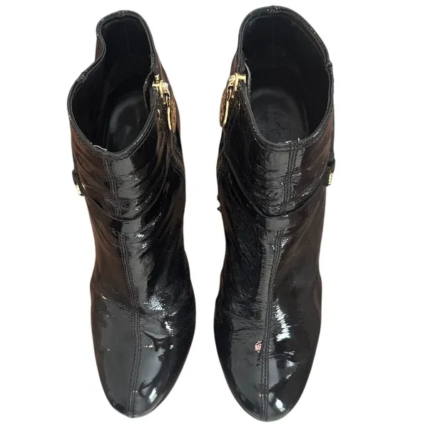 Tory Burch Whitney Booties Black Patent Leather Logo Platform Size 8 - Image 2