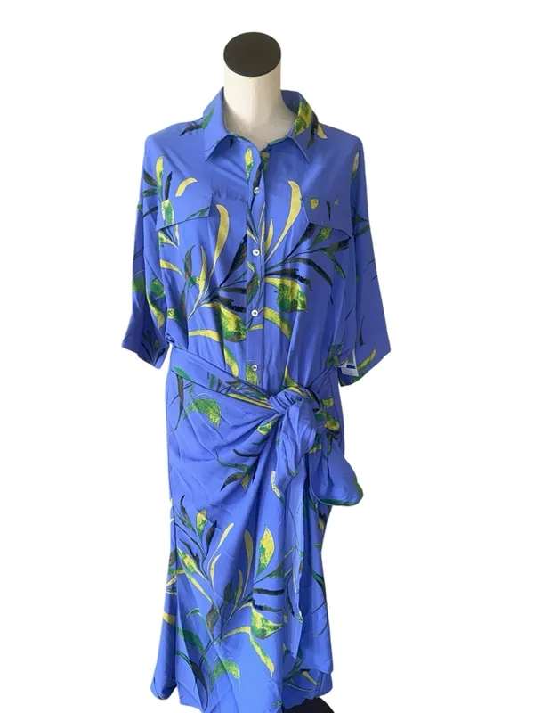 NWT DO by Dee Ocleppo baja tossed leaves Floral Midi draped Bobbi shirt dress L - Image 7