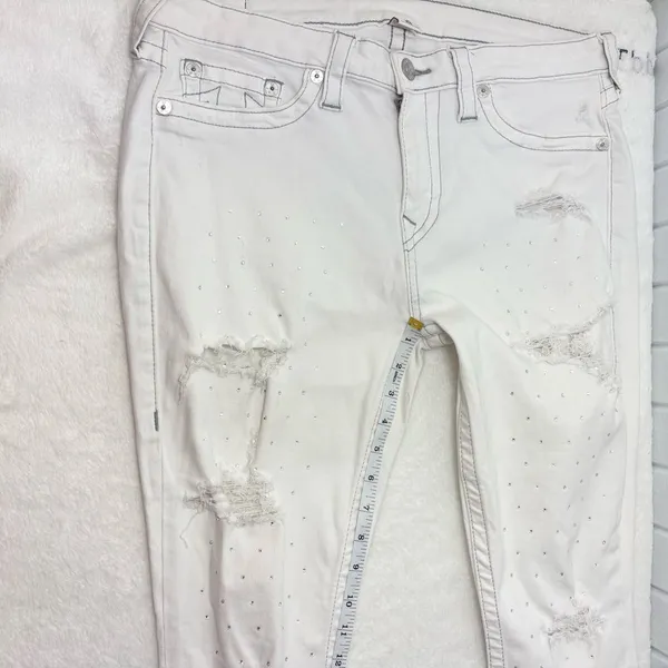 True Religion Curvy Skinny White Distressed Crystal Jeans Size‎ 34 - Image 11