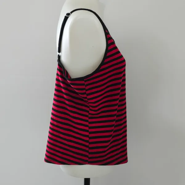 Hot Topic Red & Black Striped Crisscross Strap Pentagram Patch Tank Top Size XL - Image 4