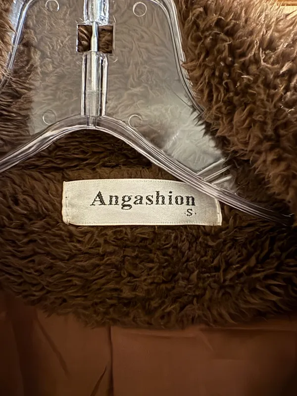 Angashion Women's Brown Fuzzy Fleece Lapel Open Front Long Coat Faux Fur - Image 3