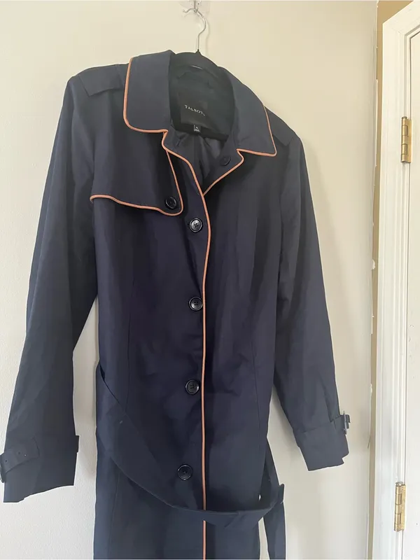 Talbots Navy Trench Coat XL Quiet Luxury Old Money Business Casual Minimalist - Image 3