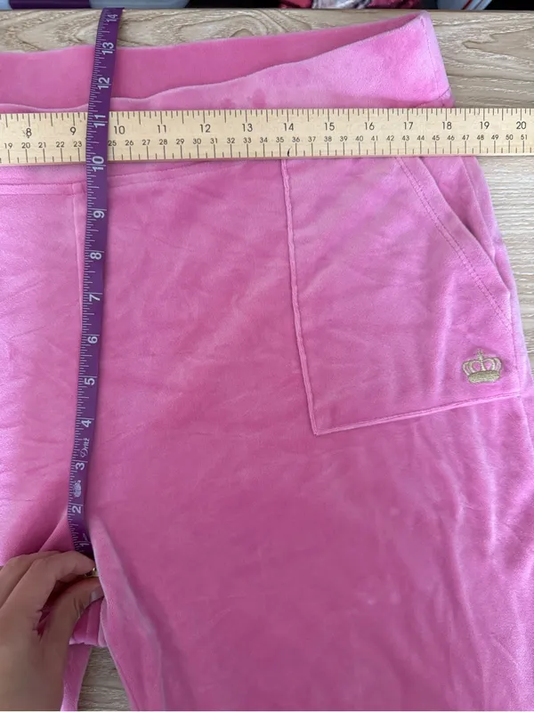 Juicy Couture XL Velvet Bootcut Flare Pants Preppy Lounge Comfy Pink Y2K Inspire - Image 6