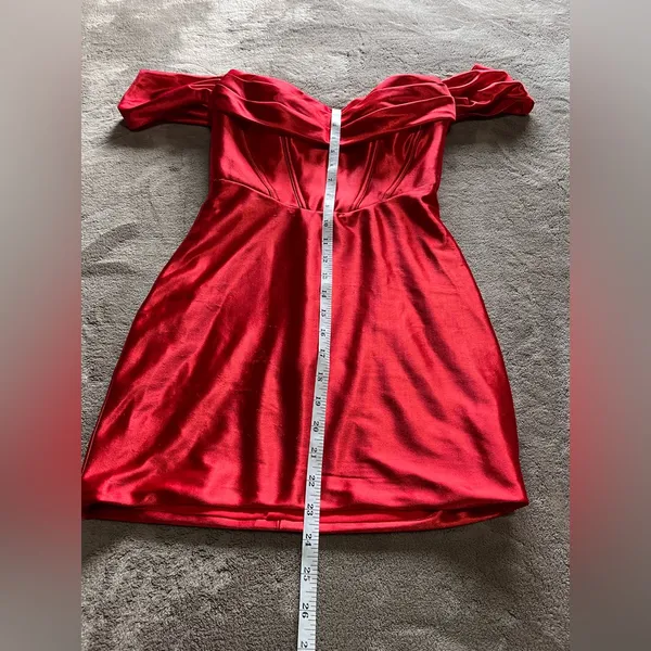 STACEES Red Hot Silky Formal Mini Dress Corset Off Shoulder Designer Sz 0 EUC - Image 8