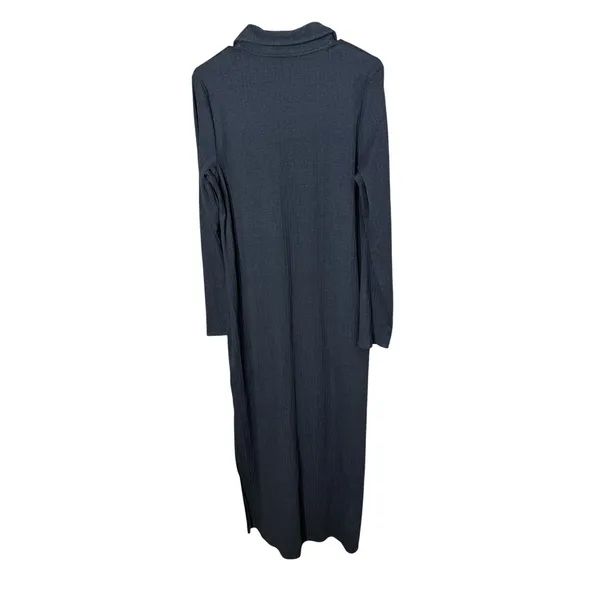 Aerie Womens Charcoal Grey Ribbed Henley Maxi Dress Long Sleeve Side Slit XL - Image 4