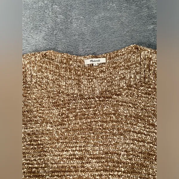 Madewell Cozy Marled Knit Sweater in Beige-Brown side buttons small - Image 5