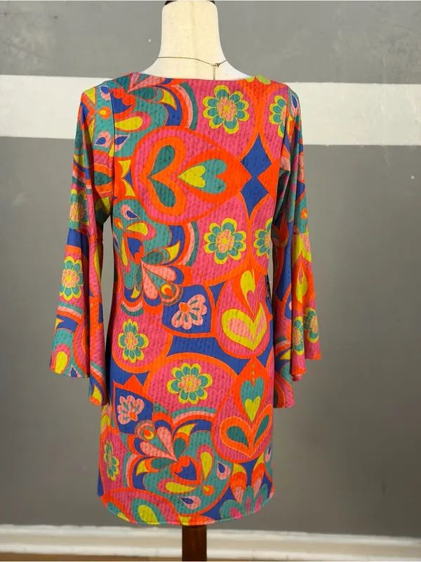 Judith March Bright Multicolor Floral & Heart Print V-Neck Tunic - Image 2