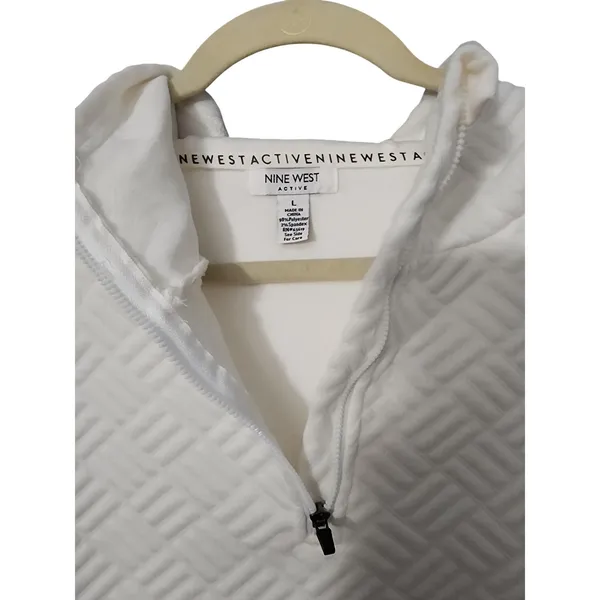NINE WEST ACTIVE Women's White Quilted Half Zip Pullover‎ Hoodie Large - Image 2