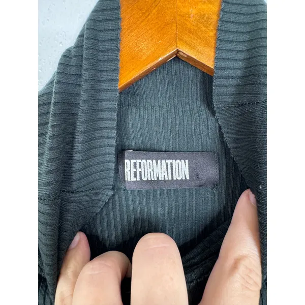 Reformation Ribbed Turtleneck Long Sleeve Mini Dress Dark Green Large - Image 3