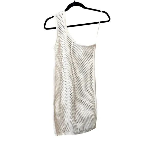 LUSANA Open Knit‎ One Shouldered Mini Dress White NWT Sz 4 - Image 3