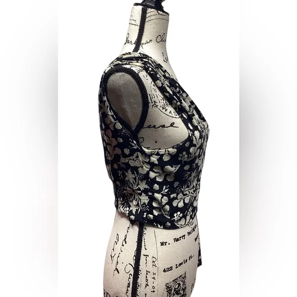Free People Carmen One Shoulder Tie Waist Tropical Black And Ivory Floral Medium - Image 6