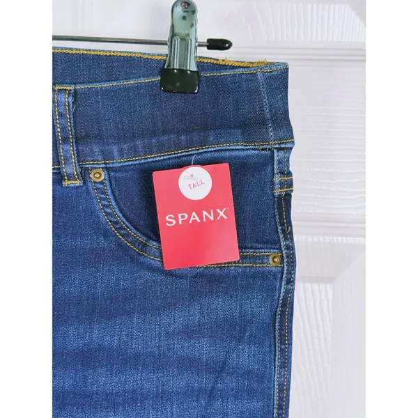 NWT Spanx Pull-On Flare Jeans Stretch Medium Tall Midnight Blue Dark Wash Retro - Image 10