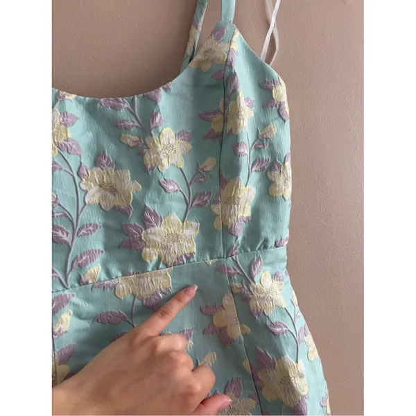 Lulus Immaculate Chicness Mint Blue Floral Brocade Midi Dress Size Small NWT - Image 12