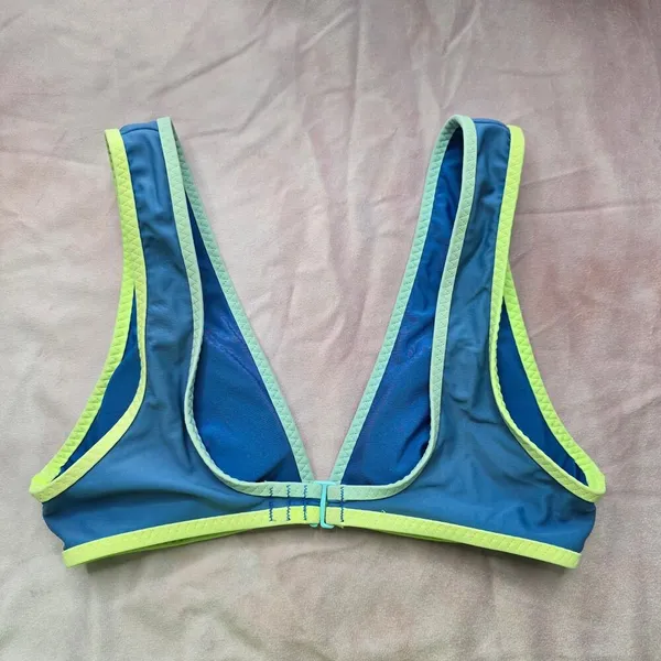 Aerie Blue Green Scoop V Neck Padded Hook Bikini Top Swimwear‎ XS - Image 2