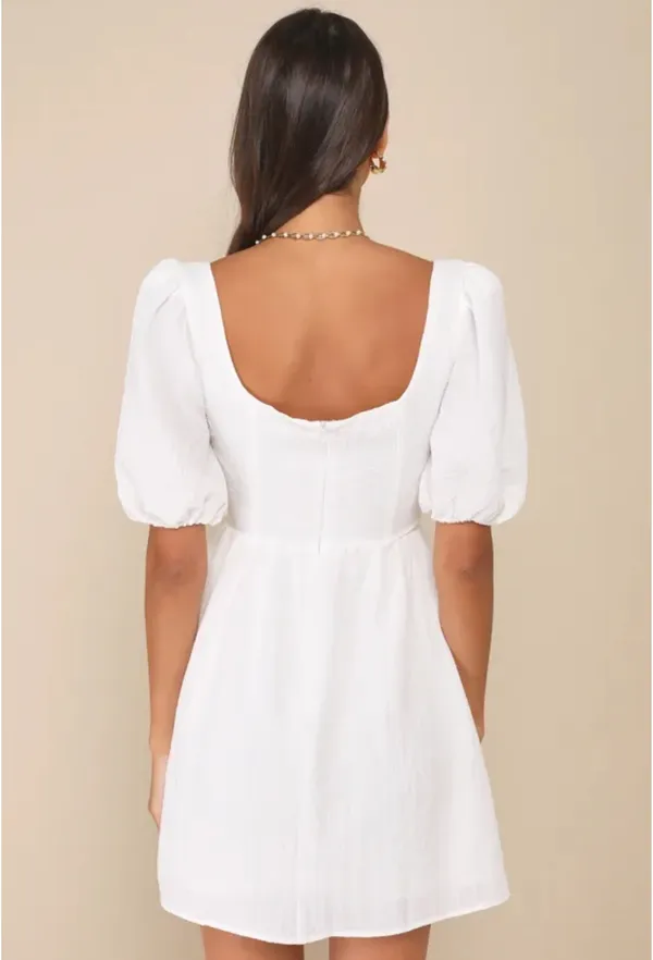 Lulus White Puff Sleeve Mini Dress - Image 2