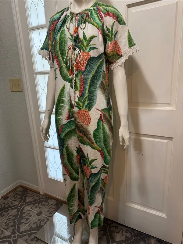 Farm Rio Tropical Pineapple Print Women’s Jumpsuit in Green & Cream S-S - Image 6