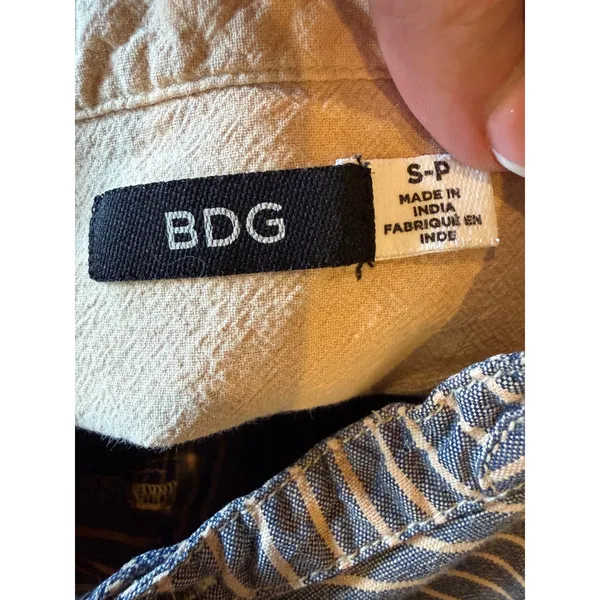 BDG Shirt Women Small Blue Mixed Stripe Band Collar Cotton Top Popover Preppy - Image 9