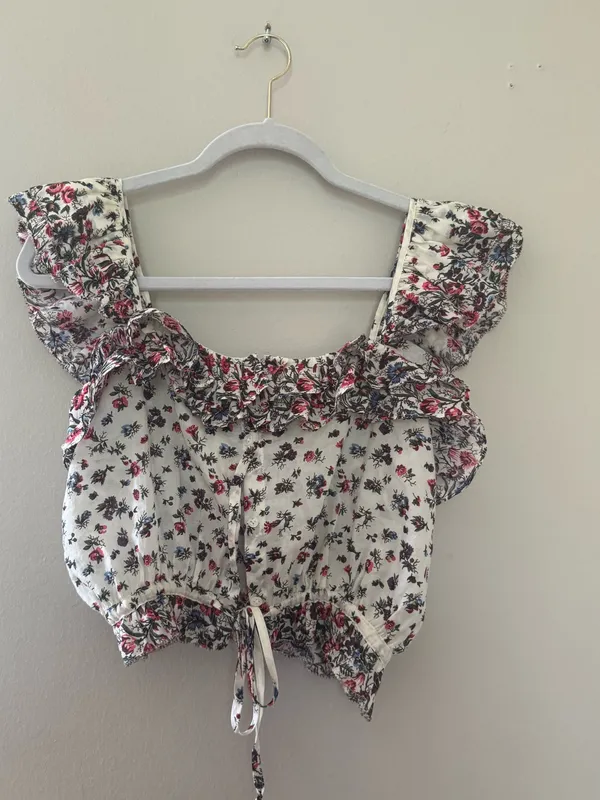 LoveShackFancy Cream Floral Blouse with Pink & Purple Blooms - Image 2