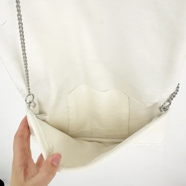 Lulus Bride Beaded Clutch Crossbody Bag White Silver - Image 8