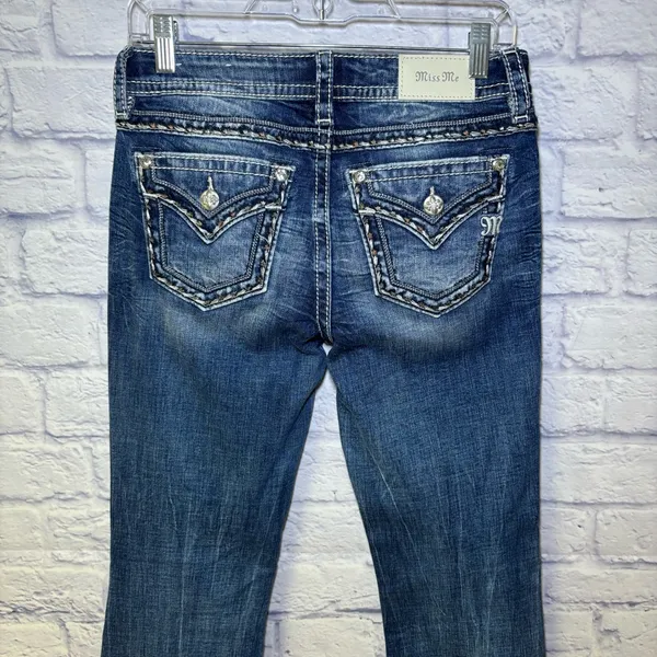 Miss Me Los Angeles Curvy Boot Cut Embellished Beaded Jeans Bling Size 27x29.5 - Image 6