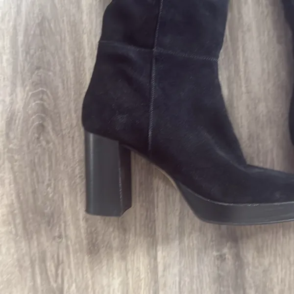 Free People Black Tall Boots Size 8 Leather Platform Square Toe Heeled - Image 7
