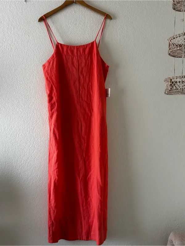 Free People Free-est Aspen Linen Midi Dress - small, fresh coral - Image 4